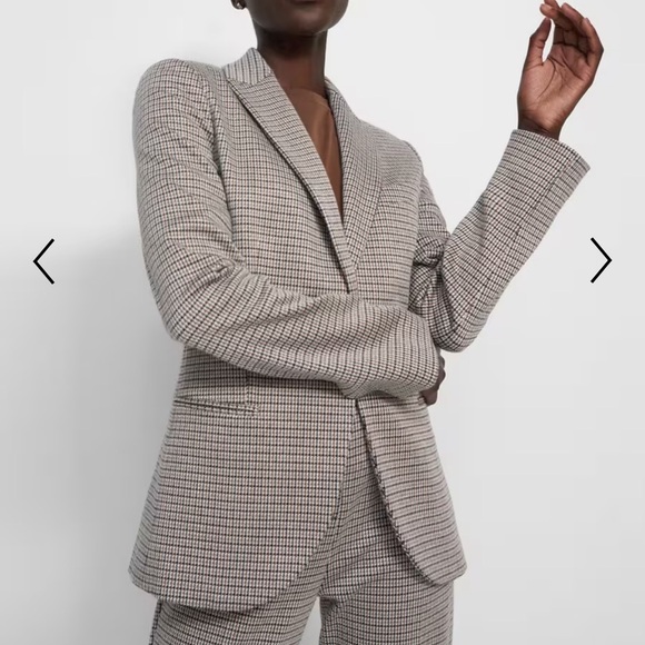 Theory Staple Houndstooth Eco Knit Brown Slim Fit Academia Preppy Blazer Sz 2 - Picture 1 of 8
